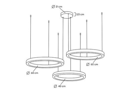 MOOSEE lampa wisząca RING 40 + 60 + 60    złota na jednej podsufitce