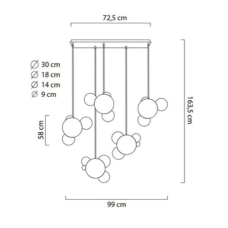 MOOSEE lampa wisząca CAPRI LINE 5 złota   - 300 LED, aluminium, szkło