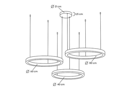 MOOSEE lampa wisząca RING 40 + 60 + 80    złota na jednej podsufitce
