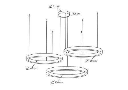 MOOSEE lampa wisząca RING 60 + 80 + 100   złota na jednej podsufitce